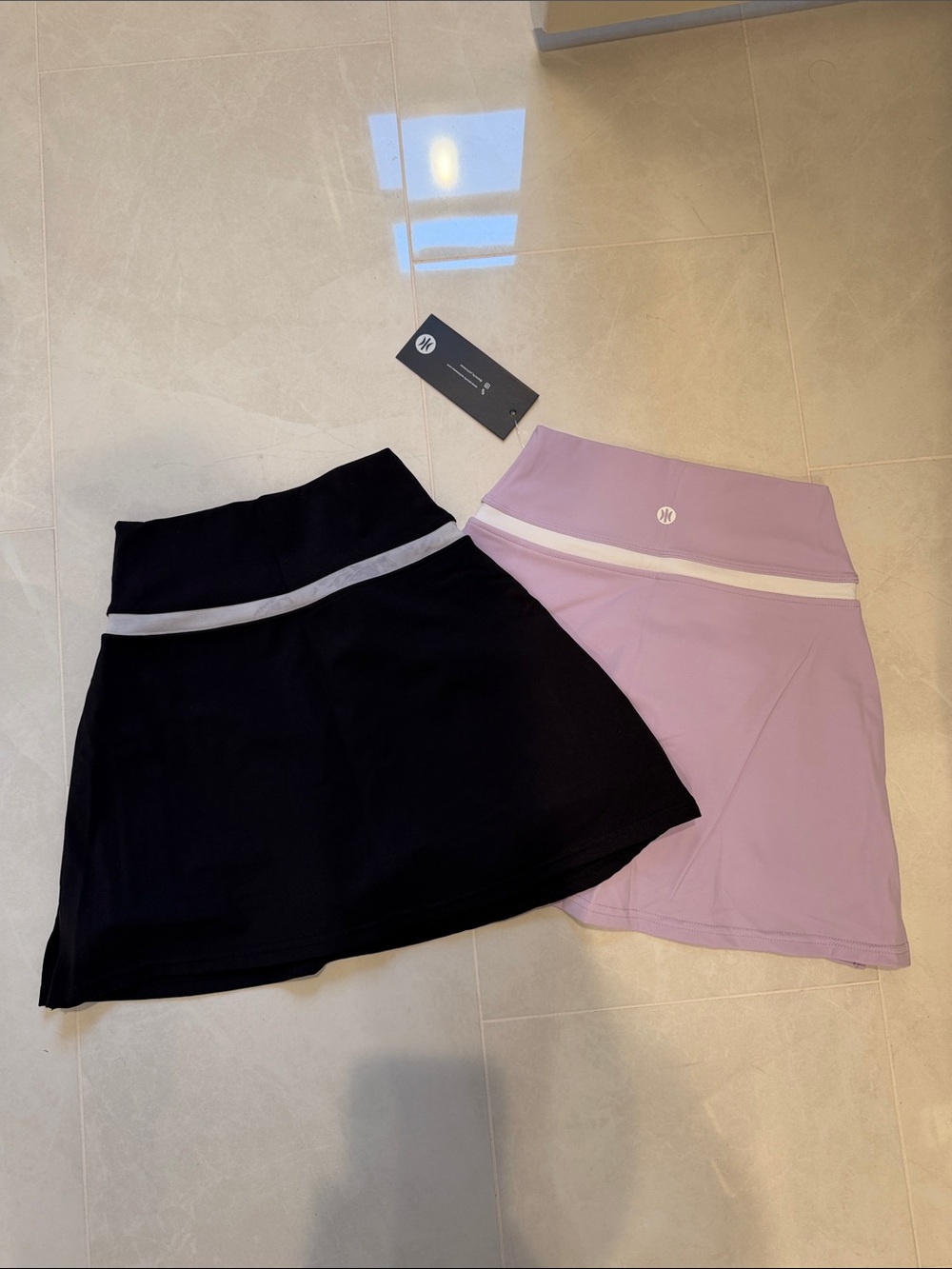 Astoria Athletic A-Line Skirt in Black and Lavender with Contrast Waistband
